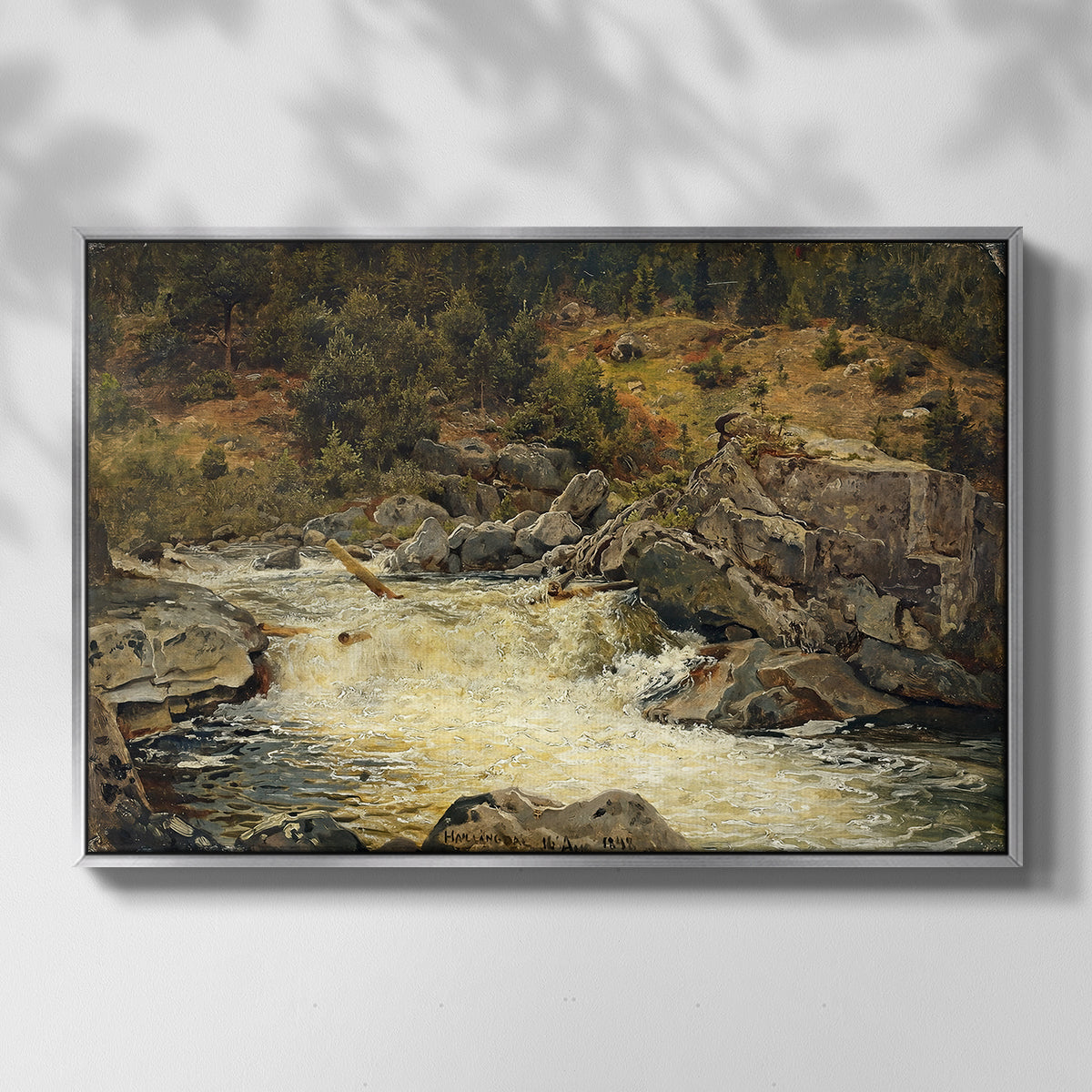 Waterfall in Hallingdal, 1848 - Floater Framed Canvas Print