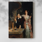 Canvas art print of a dramatic setting with figures and warm light on objects with a soft shadow on a white background.