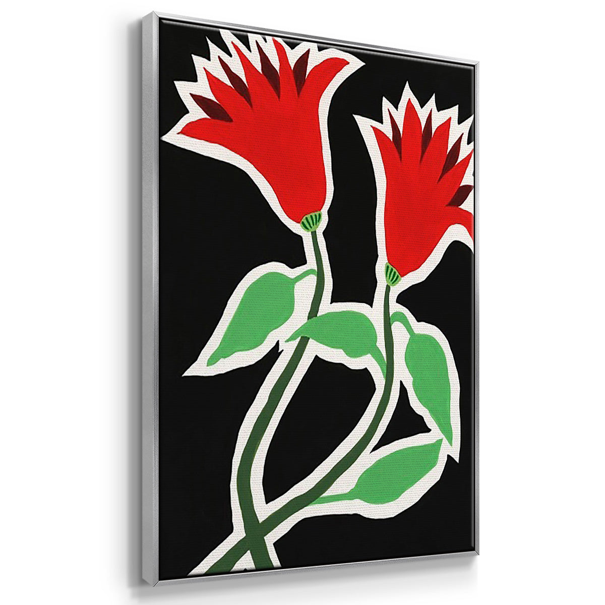 Pop Flowers IV - Framed Premium Gallery Wrapped Canvas L Frame 3 Piece Set - Ready to Hang