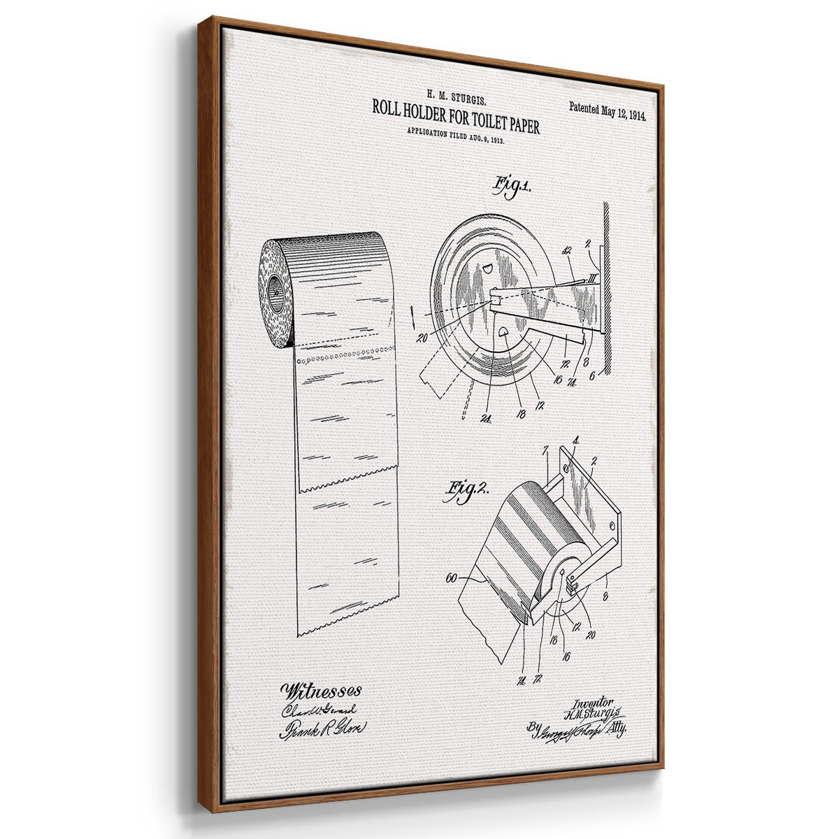 Toilet Paper Patent I - Framed Premium Gallery Wrapped Canvas L Frame 3 Piece Set - Ready to Hang