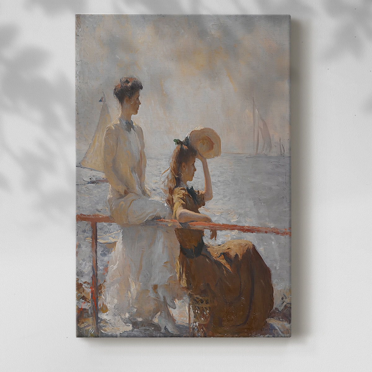 Canvas art print of a seaside composition with soft waves and gentle motion with a soft shadow on a white background.