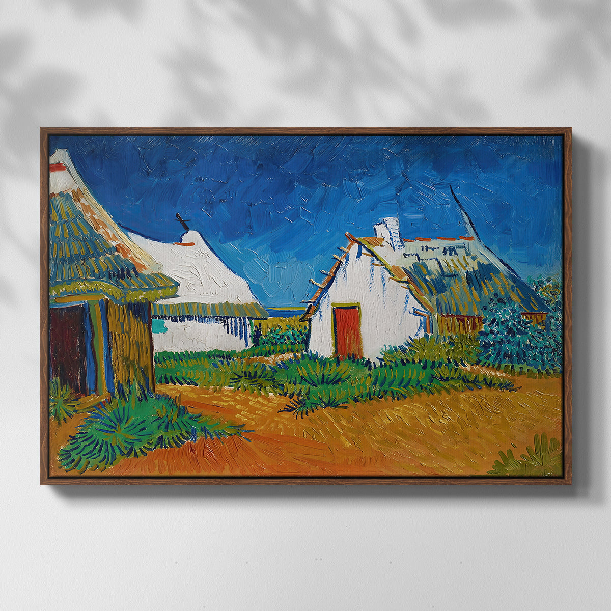 Three White Cottages at Saintes-Maries, 1888 - Floater Framed Canvas Print