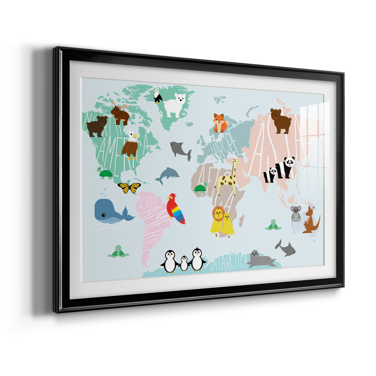 Animal Map - Modern Framed Art Print