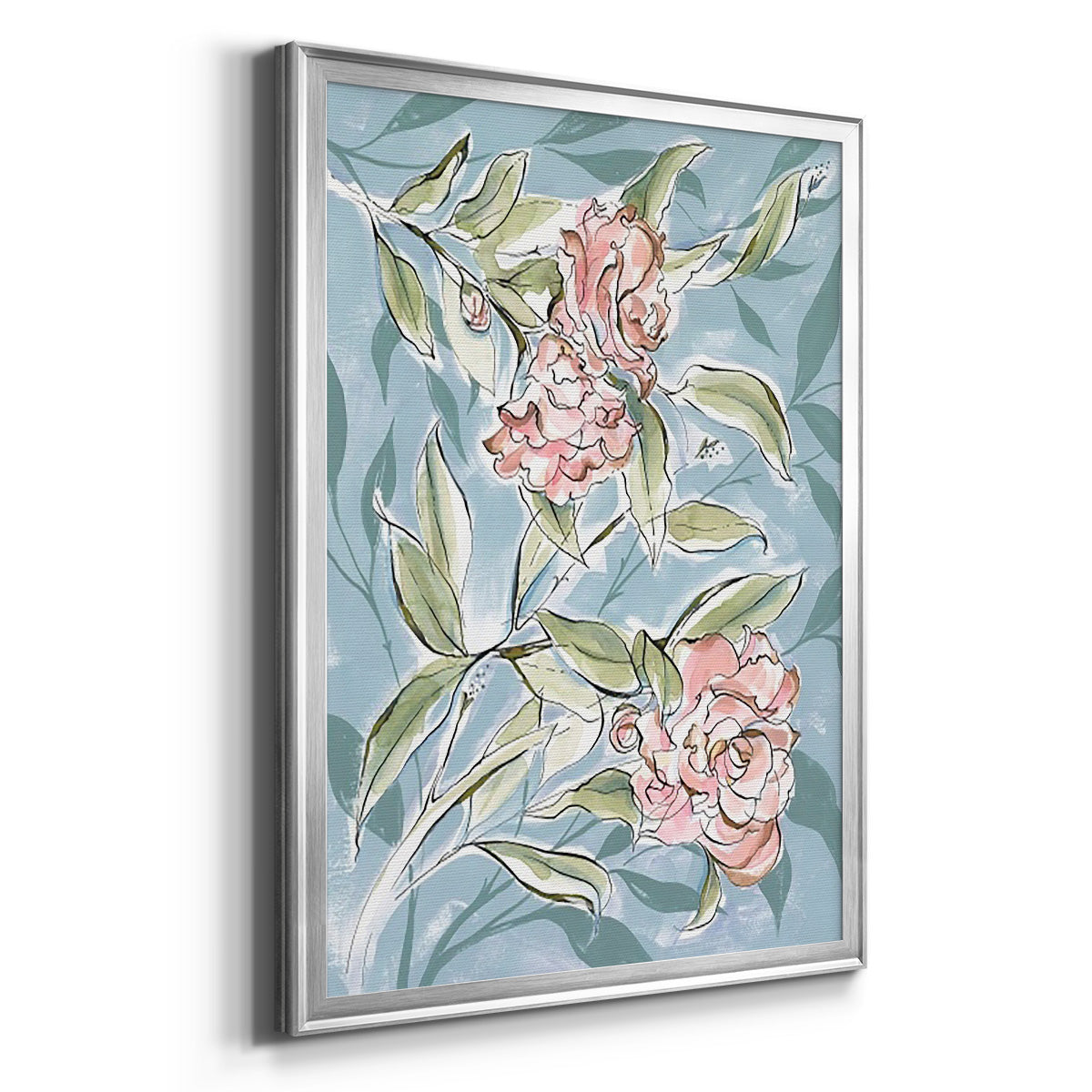 Faded Camellias I - Modern Framed Canvas Print
