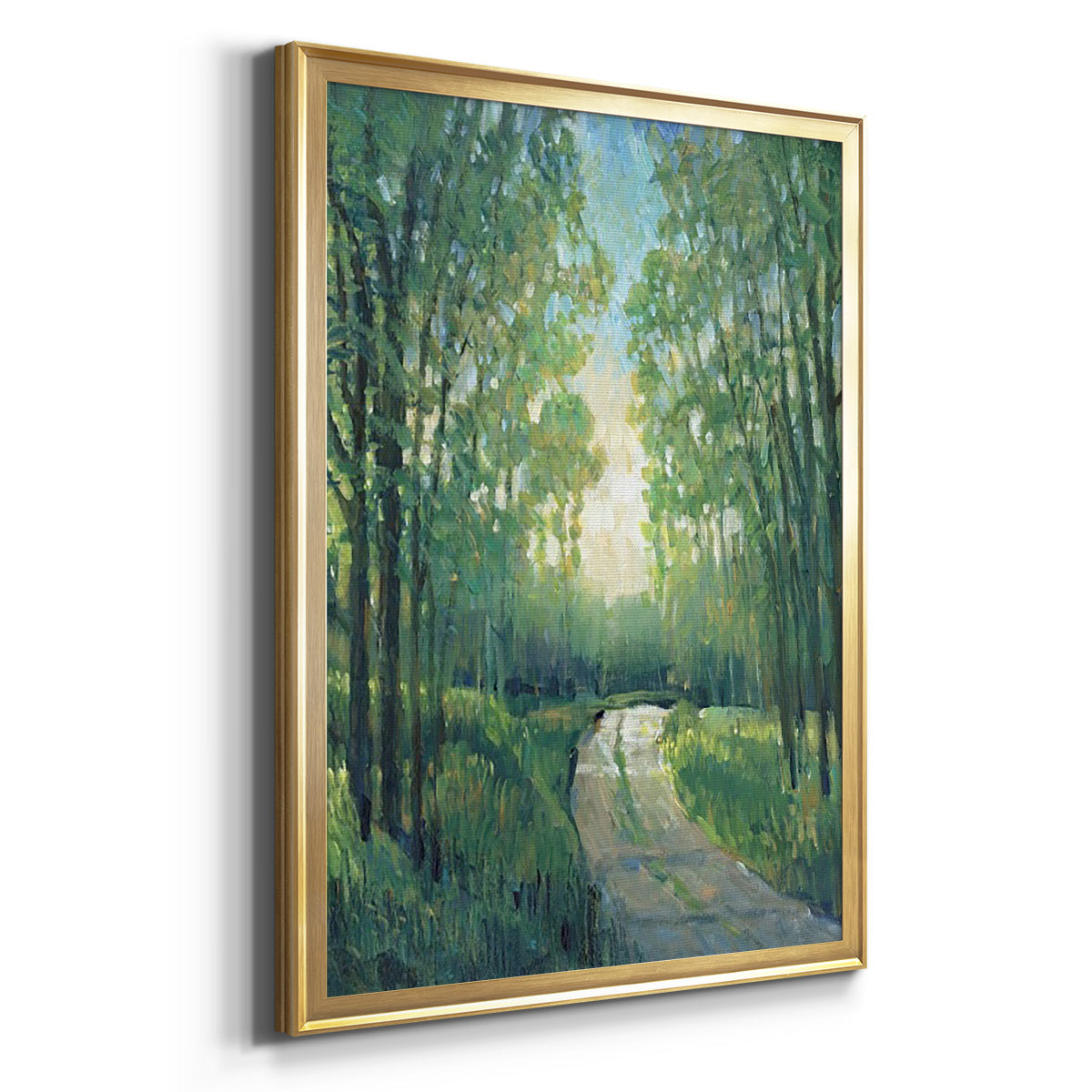 Golden Light Pathways II - Modern Framed Canvas Print