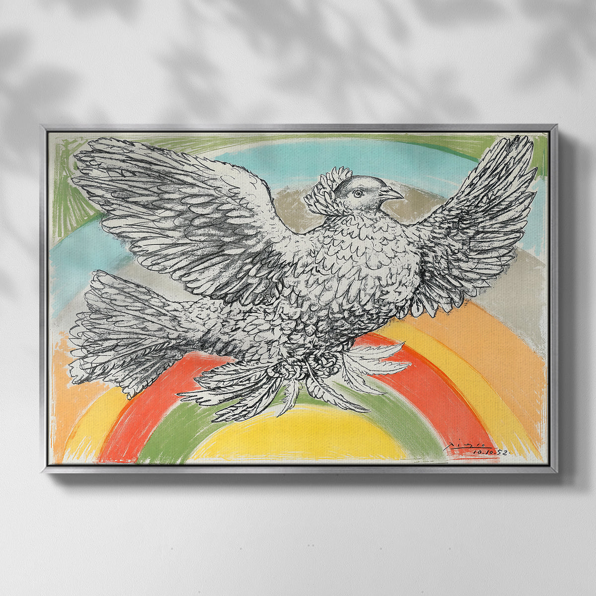 Flying Dove with Rainbow (Colombe volant à l'Arc-en-ciel), 1952 - Floater Framed Canvas Print