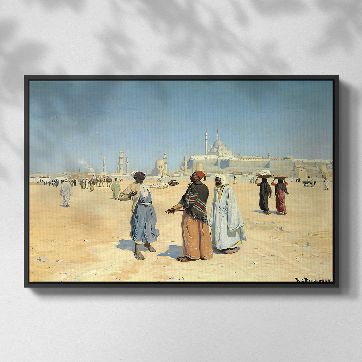 View from the Desert of Cairo with Citadel and Mamluk Tombs in the Background, c. 1889-1890 - Floater Framed Canvas Print