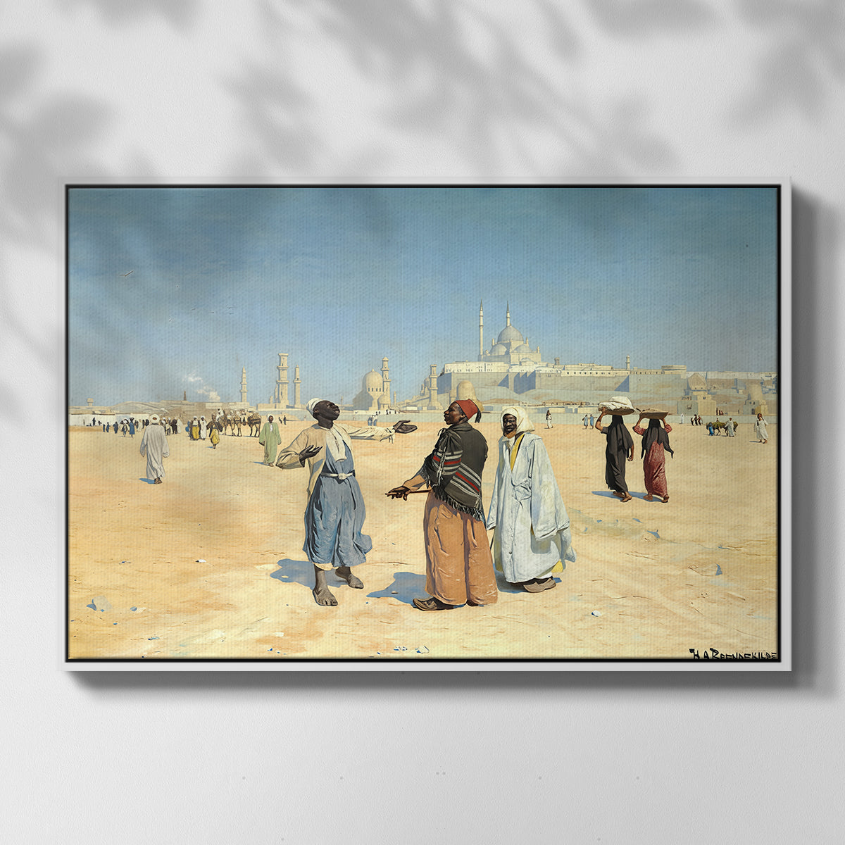 View from the Desert of Cairo with Citadel and Mamluk Tombs in the Background, c. 1889-1890 - Floater Framed Canvas Print