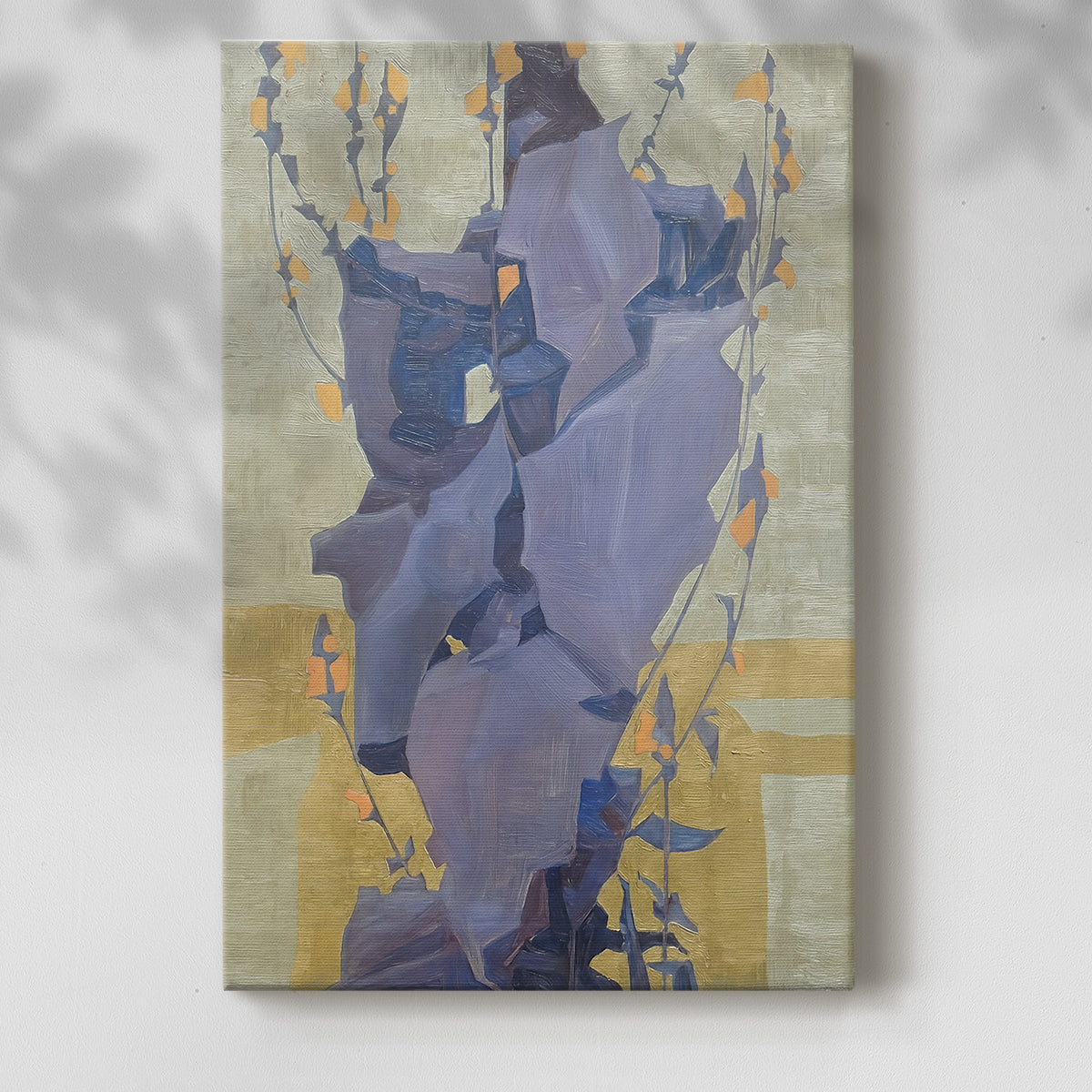 Canvas art print of a stylized arrangement of flowers with flat color and strong outlines with a soft shadow on a white background.