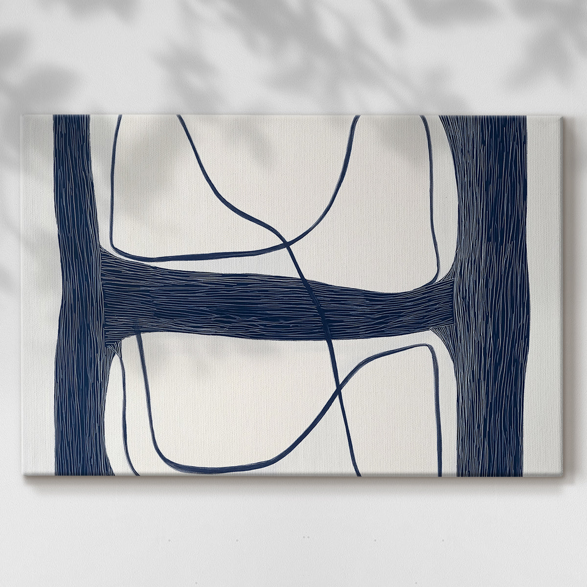 Abstract artwork featuring interwoven lines on a light background in a minimalist style