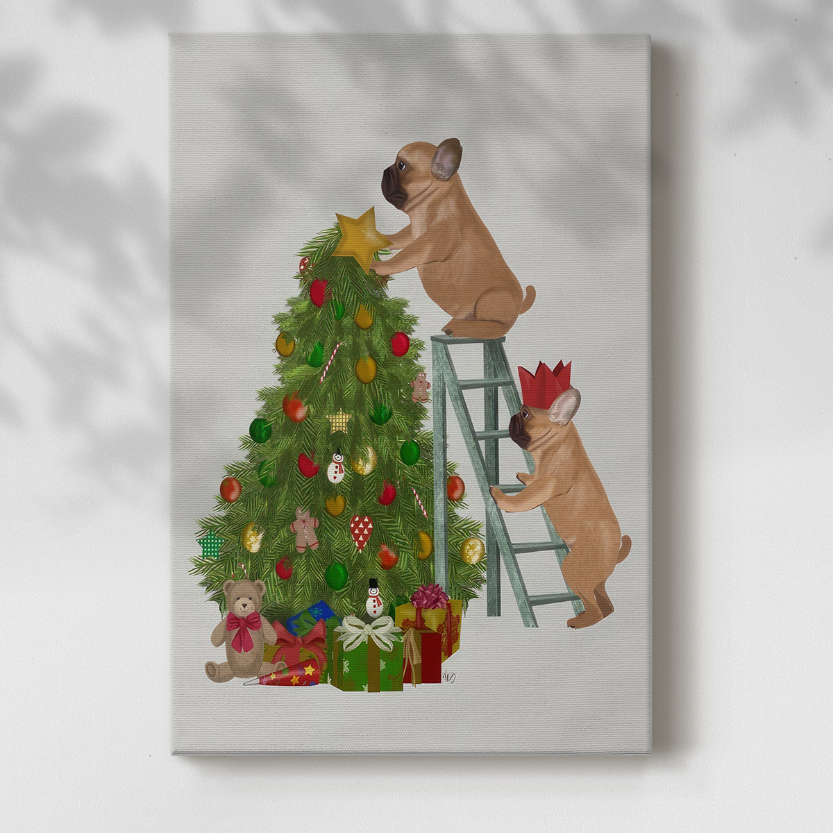 Christmas French Bulldog Tree Ladder - Gallery Wrapped Canvas