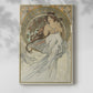 Canvas art print of a stylized figure with flowing lines and symbolic musical theme with a soft shadow on a white background.