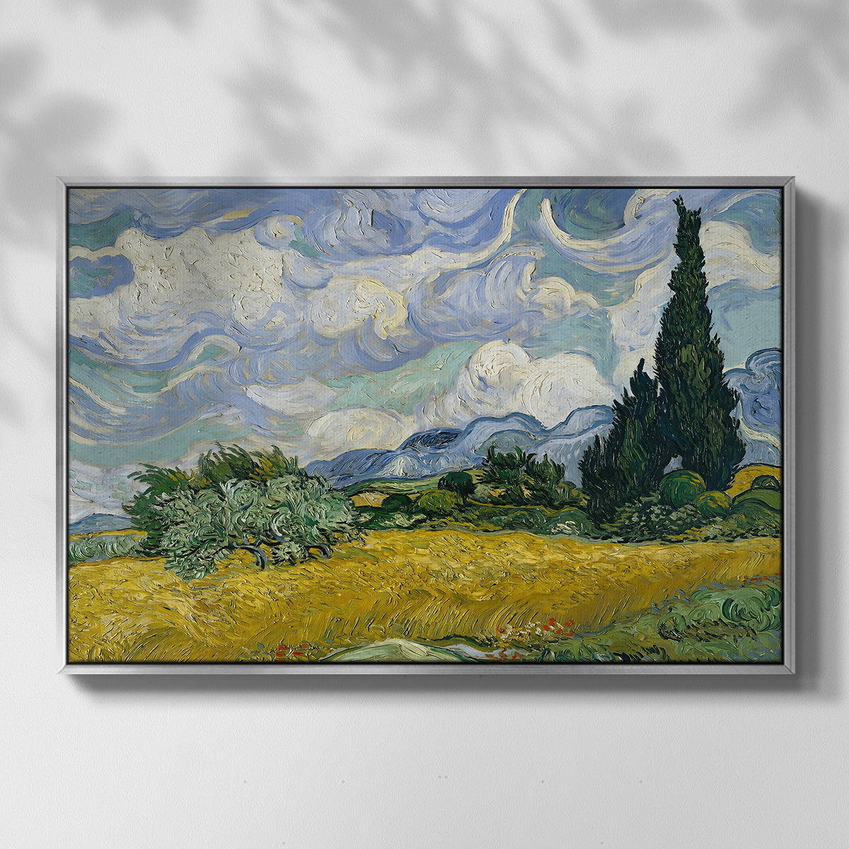 Wheat Field with Cypresses, 1889 - Floater Framed Canvas Print
