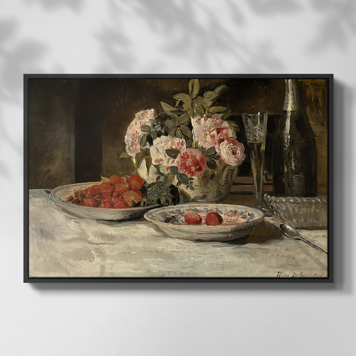 Strawberries and Champagne, c. 1881-1885 - Floater Framed Canvas Print