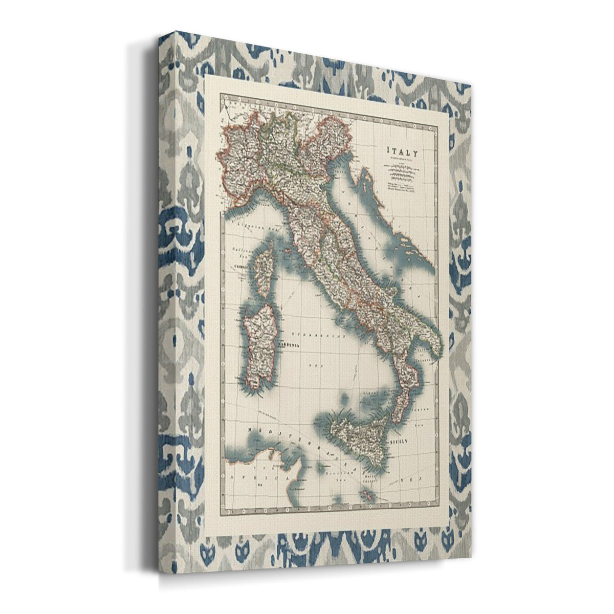 Bordered Map of Italy Premium Gallery Wrapped Canvas - Ready to Hang