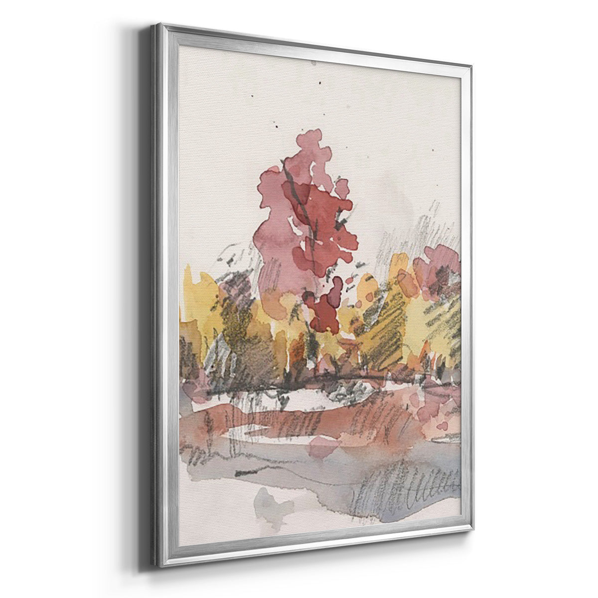 Watercolor Treeline Sketch I - Modern Framed Canvas Print