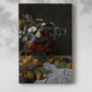 Canvas art print of a vibrant composition of fruit and blossoms with loose brushwork with a soft shadow on a white background.