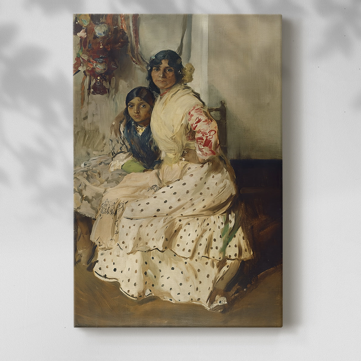 Canvas art print of a tender composition with two figures and subtle detail with a soft shadow on a white background.