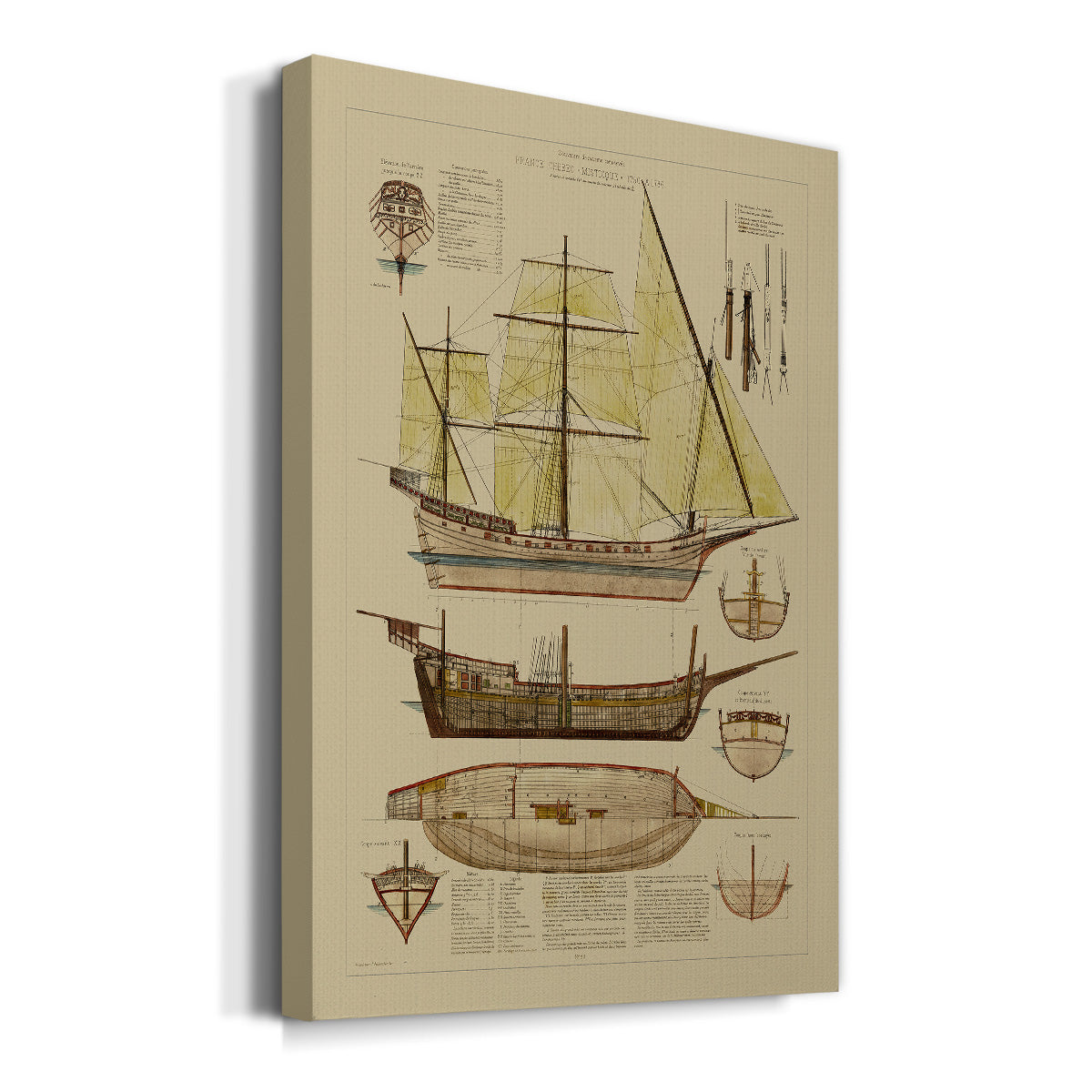 Antique Ship Plan II Premium Gallery Wrapped Canvas - Ready to Hang