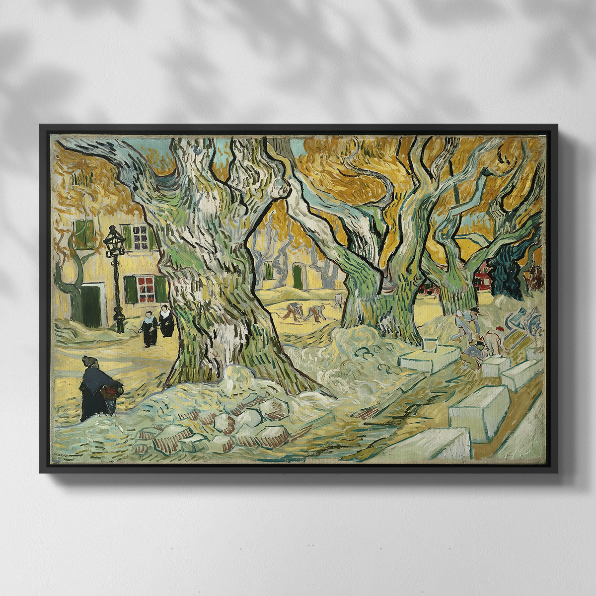 The Large Plane Trees (Road Menders at Saint-Rémy), 1889 - Floater Framed Canvas Print