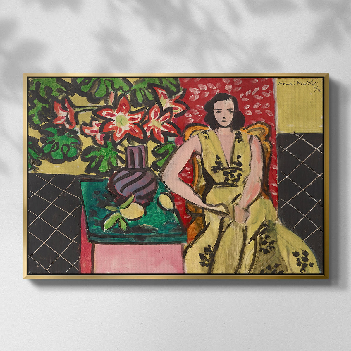 Seated Woman with a Vase of Amaryllis, 1941 - Floater Framed Canvas Print