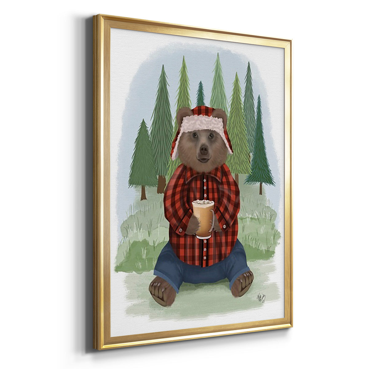 Lumberjack Bear Latte - Modern Framed Canvas Print