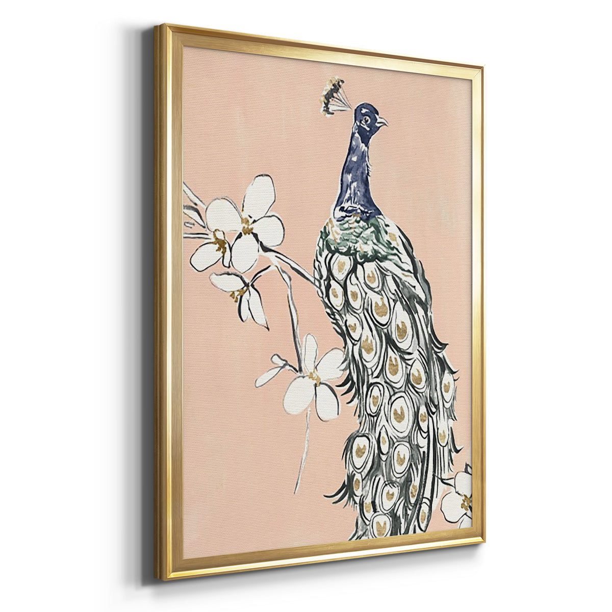 Peacock in Gold III - Modern Framed Canvas Print