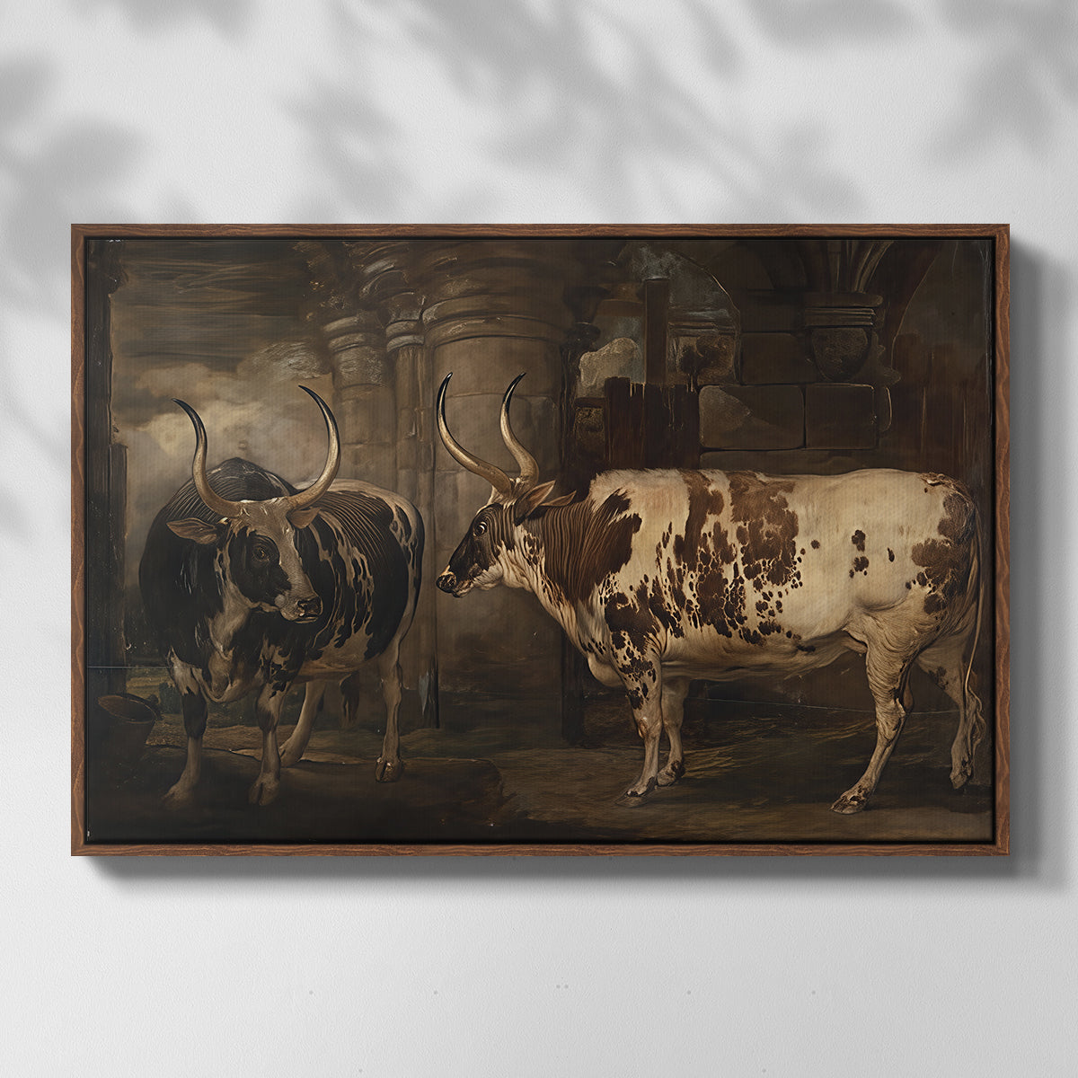 Portraits of Two Extraordinary Oxen, Property of the Earl of Powis, 1814 - Floater Framed Canvas Print
