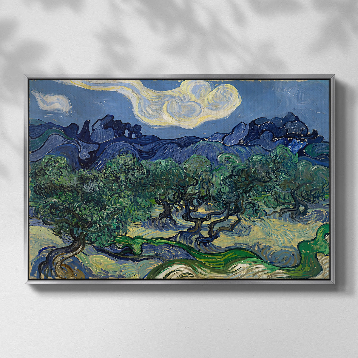 Olive Trees with the Alpilles in the Background, 1889 - Floater Framed Canvas Print