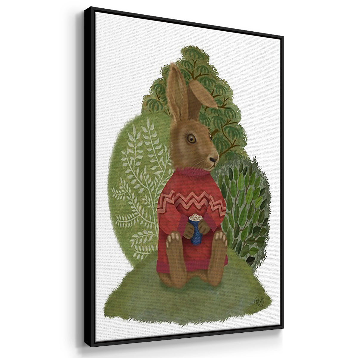 Latte Moose in Sweater - Framed Premium Gallery Wrapped Canvas L Frame 3 Piece Set - Ready to Hang