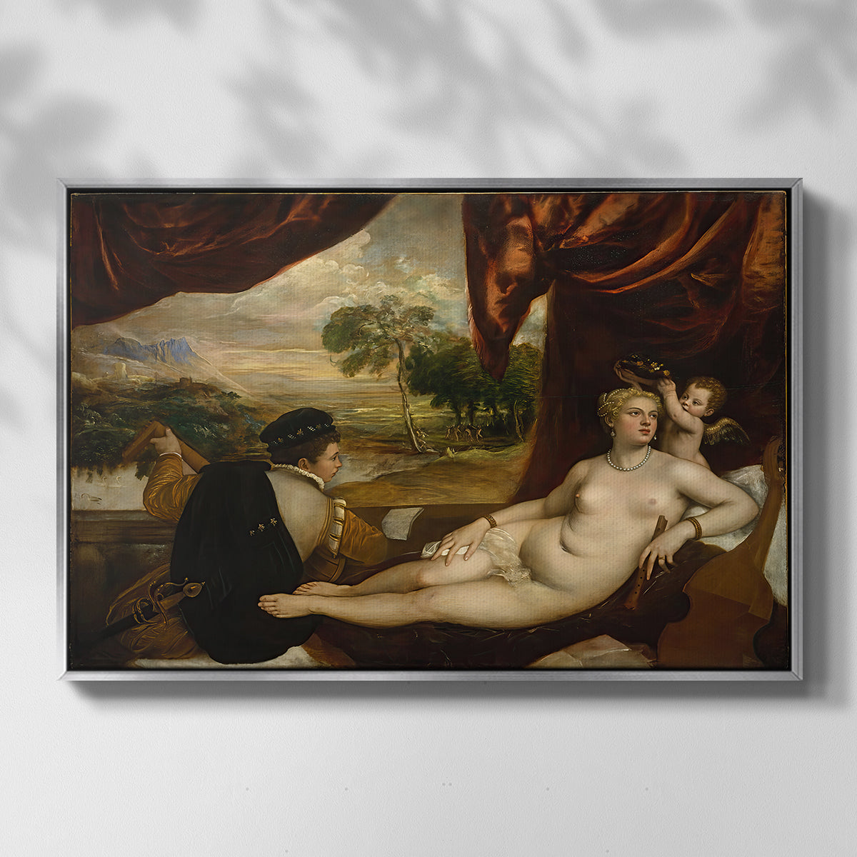 Venus and the Lute Player, c. 1565-1570 - Floater Framed Canvas Print