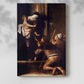 Canvas art print of a religious composition with figures gathered in shadow with a soft shadow on a white background.