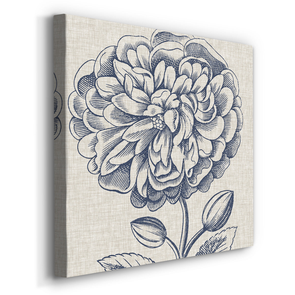 Indigo Floral on Linen III - Canvas Art Print
