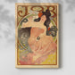 Canvas art print of a vintage advertisement featuring a stylized female figure smoking with a soft shadow on a white background.