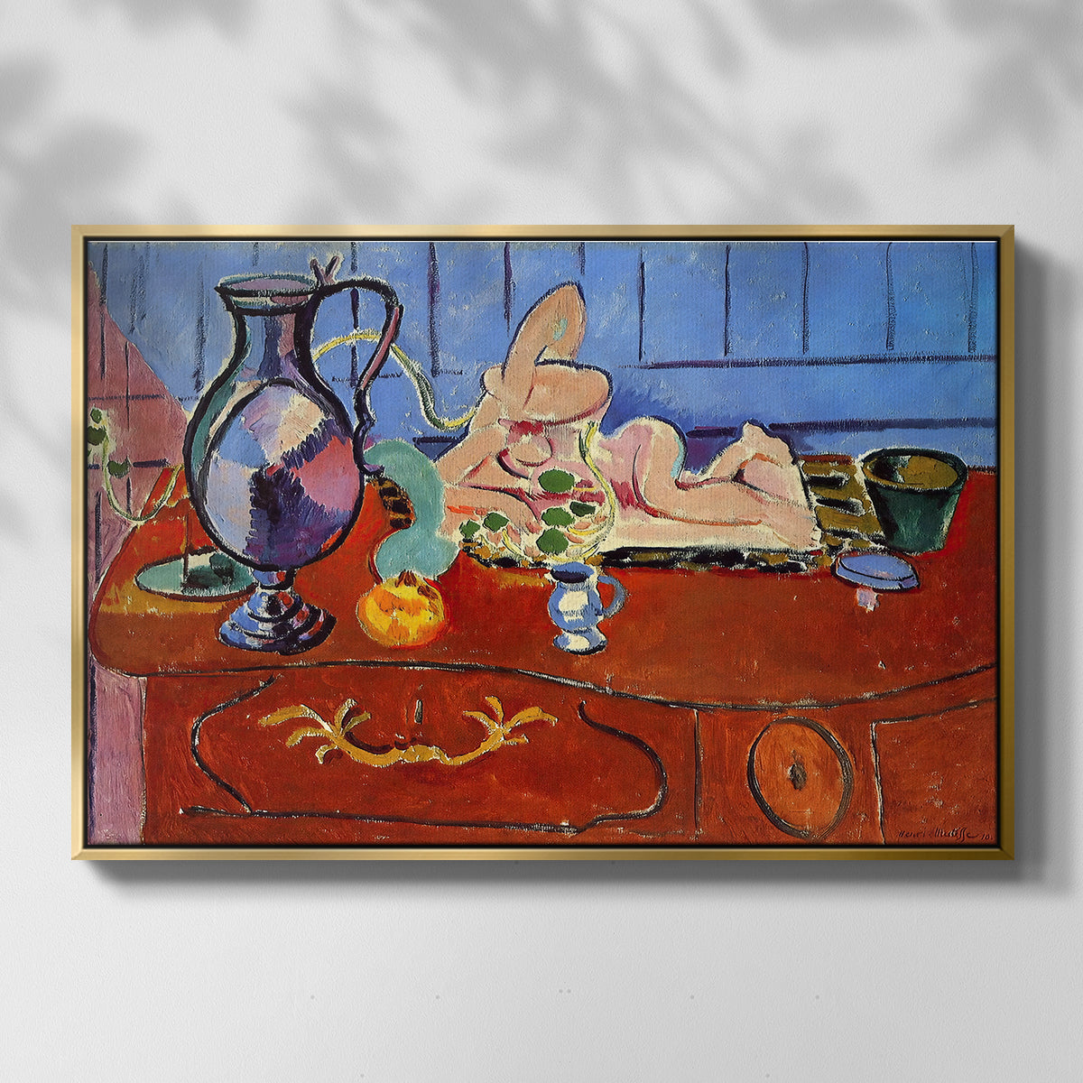 Still Life with a Pewter Jug and Pink Statuette, 1910 - Floater Framed Canvas Print