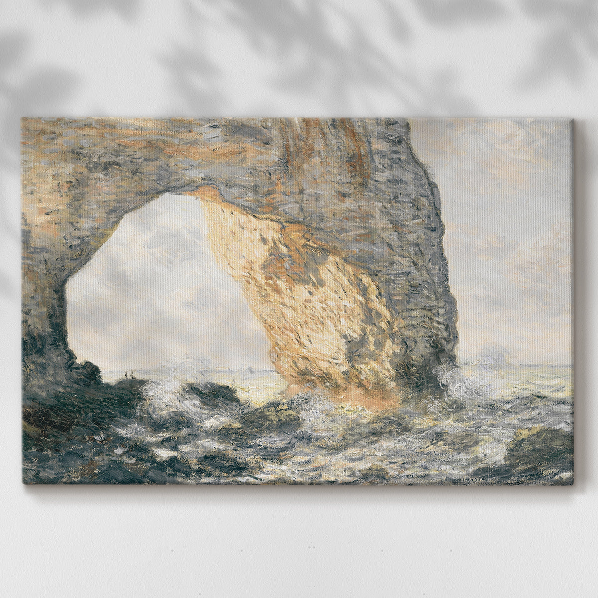 coastal landscape,natural arch,crashing waves,rocky shore,daytime,ocean,marine scenery,seascape,tranquil atmosphere,clear sky,water,nature,beauty,outdoors,cliffs,horizon,waves,rock formations,coastline,scenic view,exploration,adventure,summer,sunlight,ocean spray,Impressionism,serene,natural beauty,maritime,travel,vacation,relaxation,environment,geology,painted landscape,picturesque,wildlife,shoreline,historical art