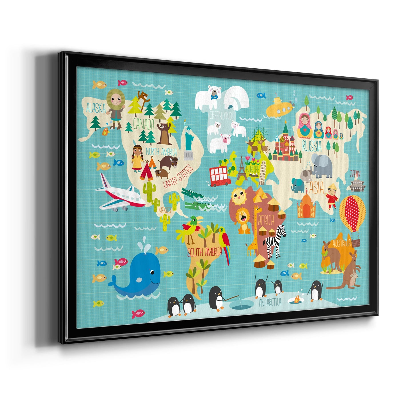 Children's World Map Premium Classic Framed Canvas - Ready to Hang