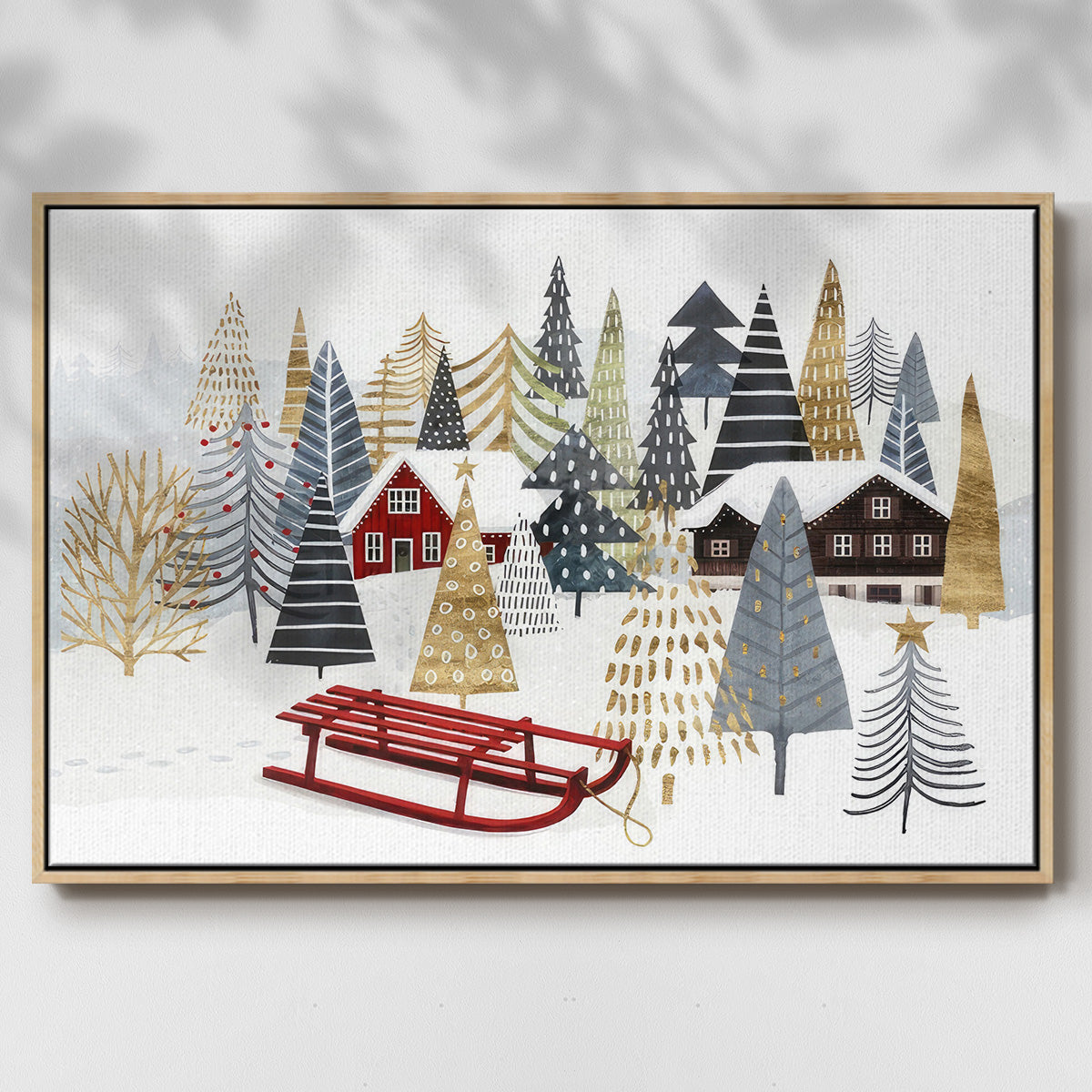 Christmas Chalet Collection A - Framed Gallery Wrapped Canvas in Floating Frame