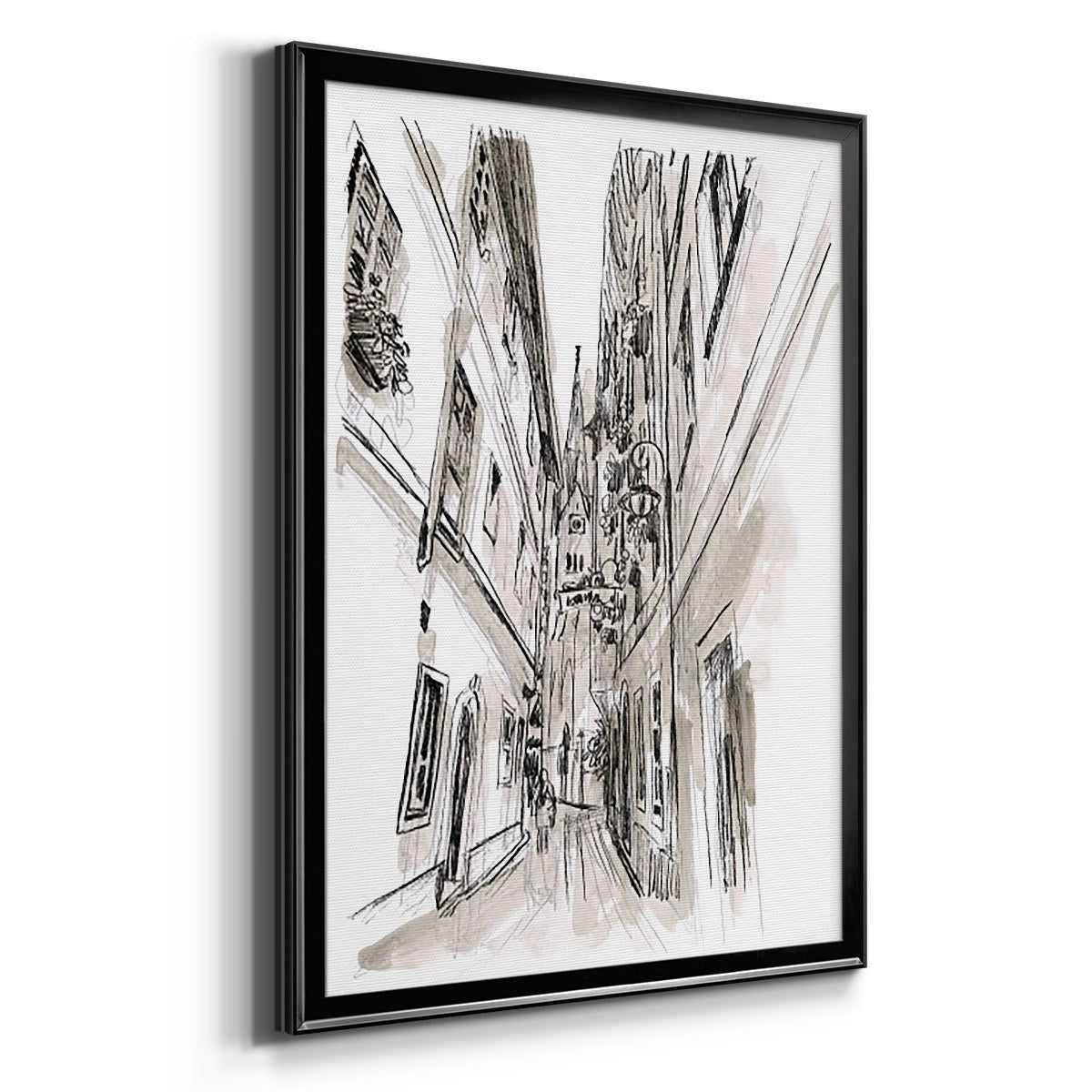 Europe Street Sketches III - Modern Framed Canvas Print