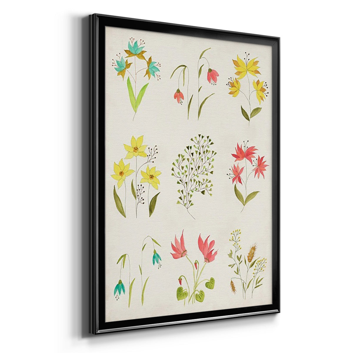 Floral Gatherings Grid - Modern Framed Canvas Print