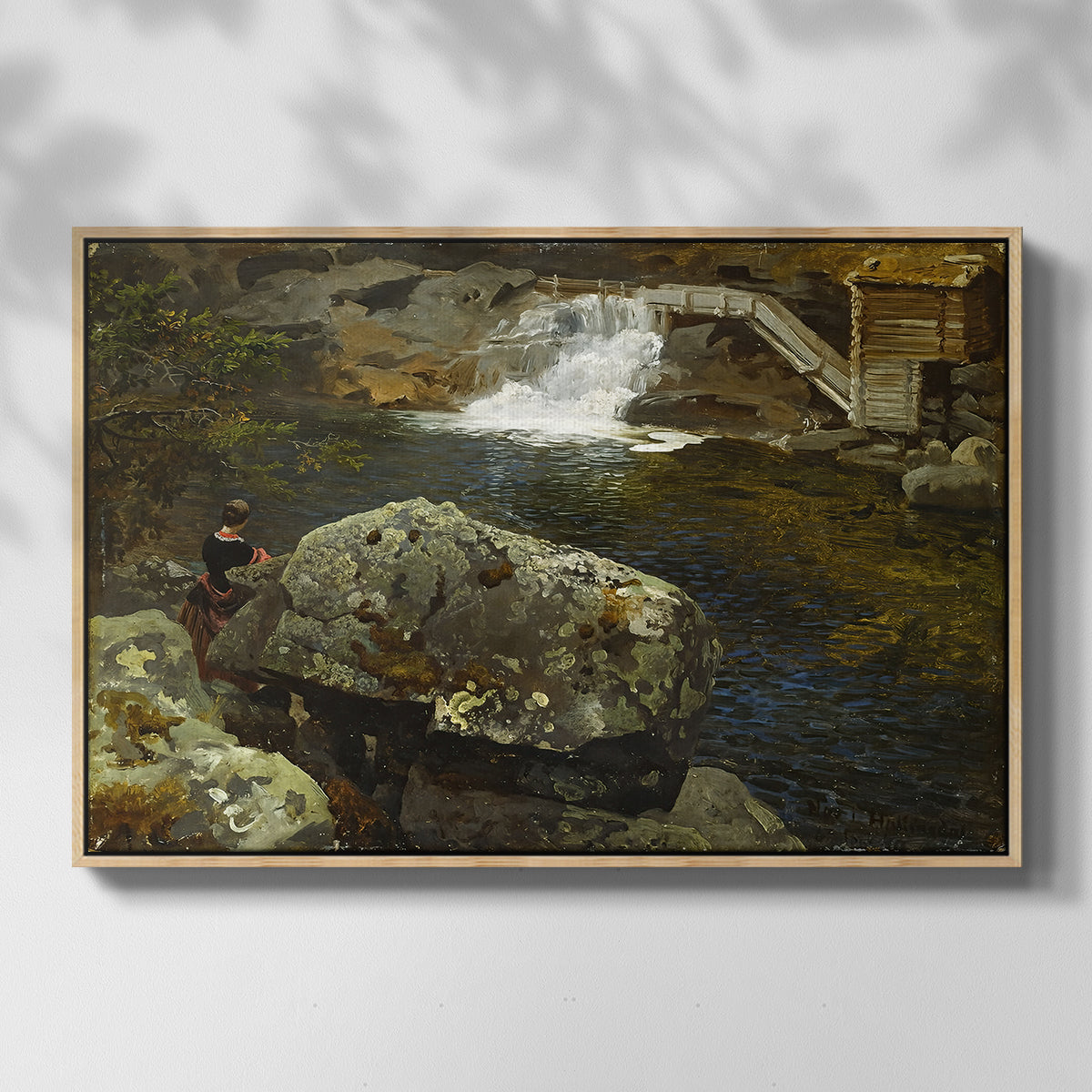 By the Mill Pond (En Mølledam), 1850 - Floater Framed Canvas Print