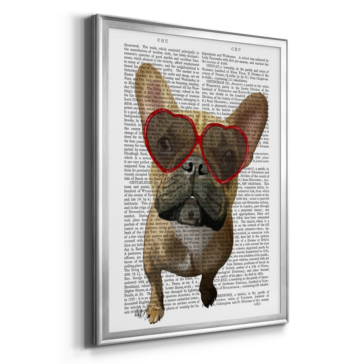 French Bulldog and Heart Glasses - Modern Framed Canvas Print