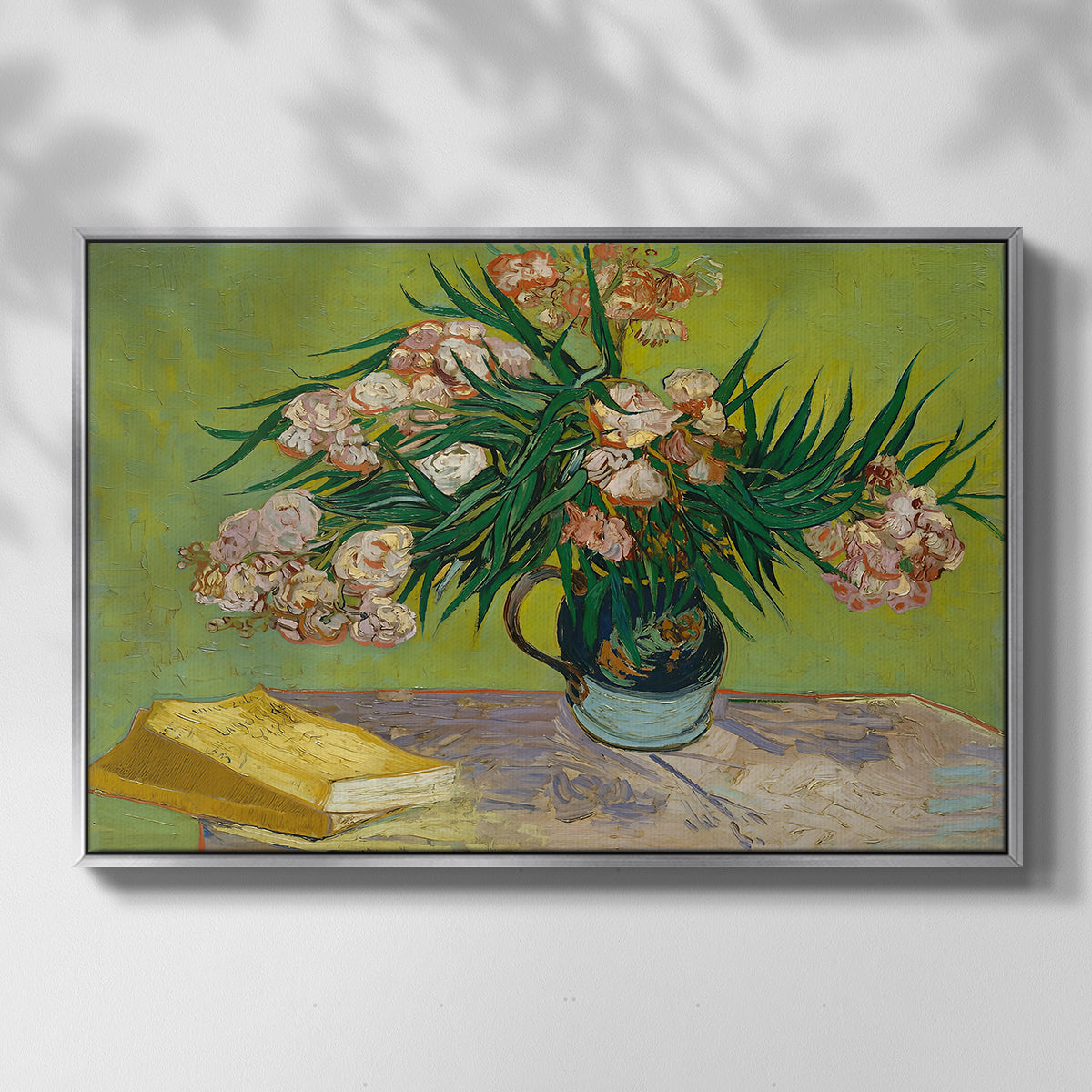 Vase with Oleanders and Books, 1888 - Floater Framed Canvas Print