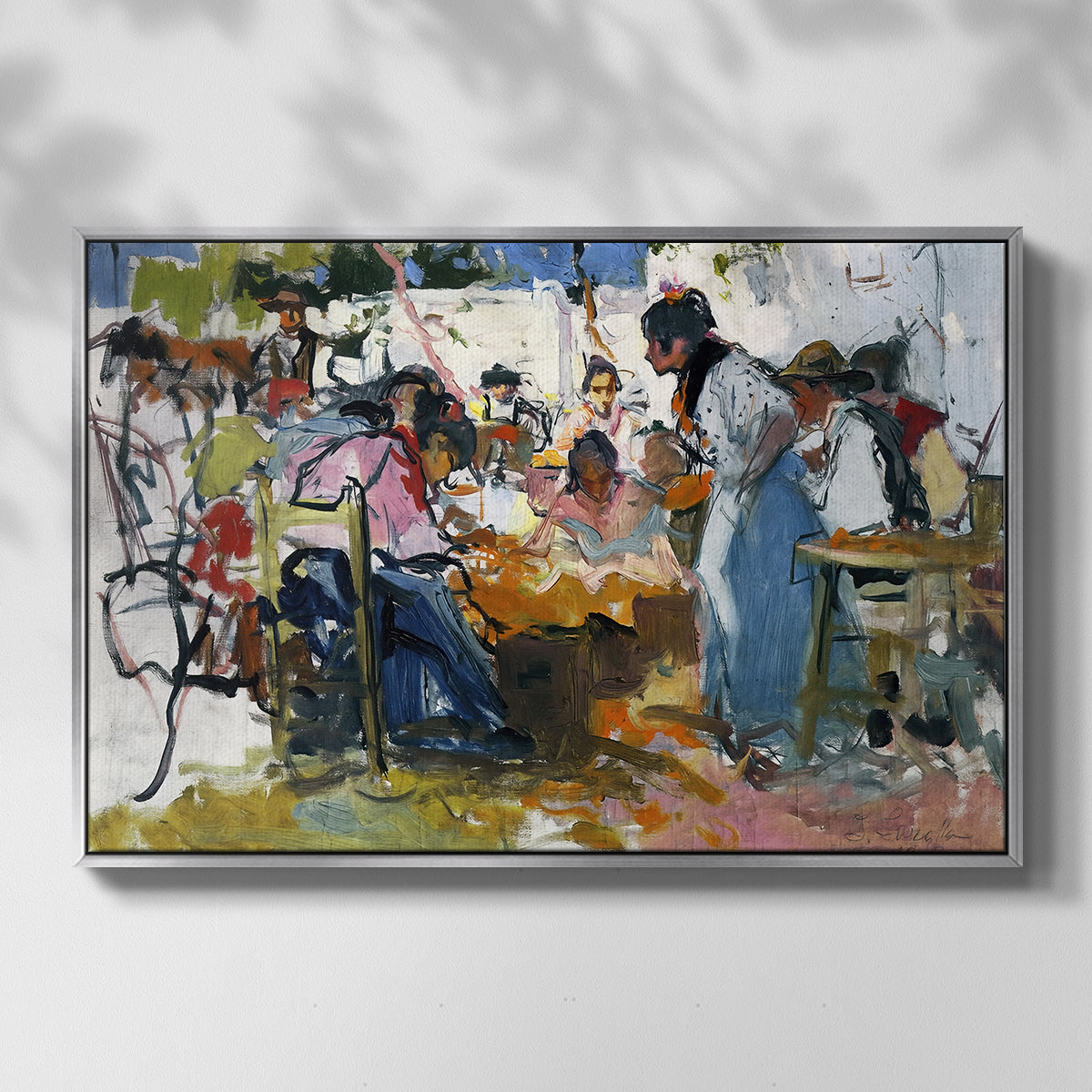 Net Menders in Valencia, 1909 - Floater Framed Canvas Print