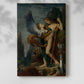 Canvas art print of a mythological composition with figures and strong contrast with a soft shadow on a white background.
