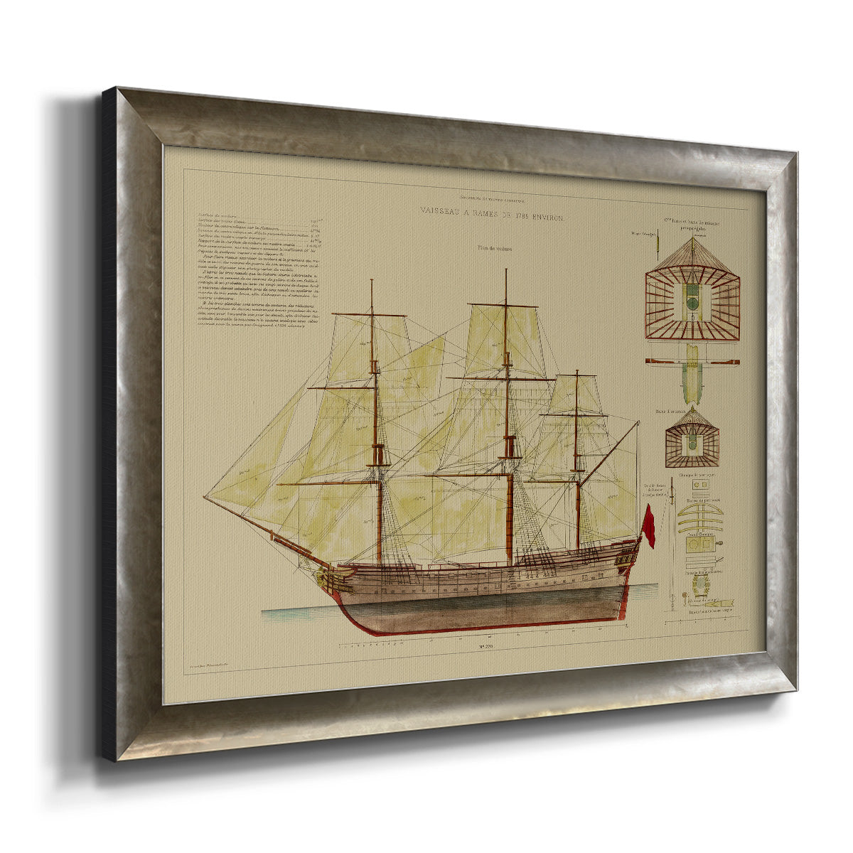 Antique Ship Plan VIII Premium Framed Canvas- Ready to Hang