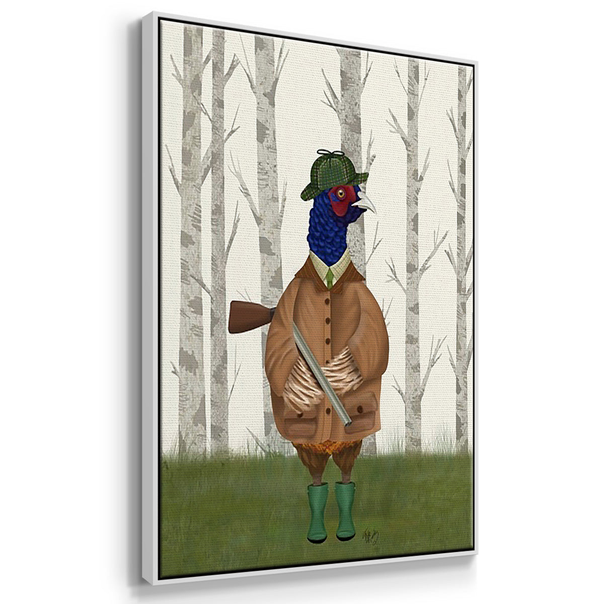 Pheasant Shooting Party 1 - Framed Premium Gallery Wrapped Canvas L Frame 3 Piece Set - Ready to Hang