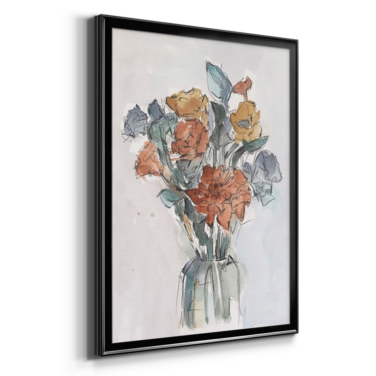 Watercolor Floral Arrangement I - Modern Framed Canvas Print