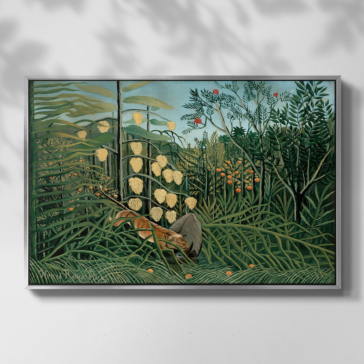 Fight Between a Tiger and a Buffalo, 1908 - Floater Framed Canvas Print