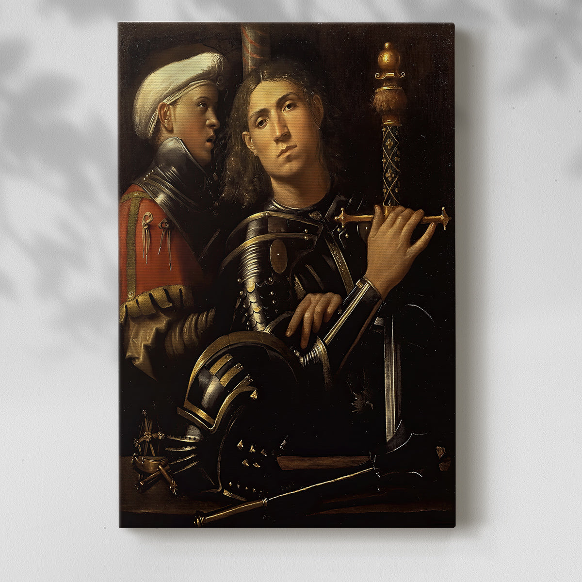 Canvas art print of a historical composition with two figures and strong contrast with a soft shadow on a white background.